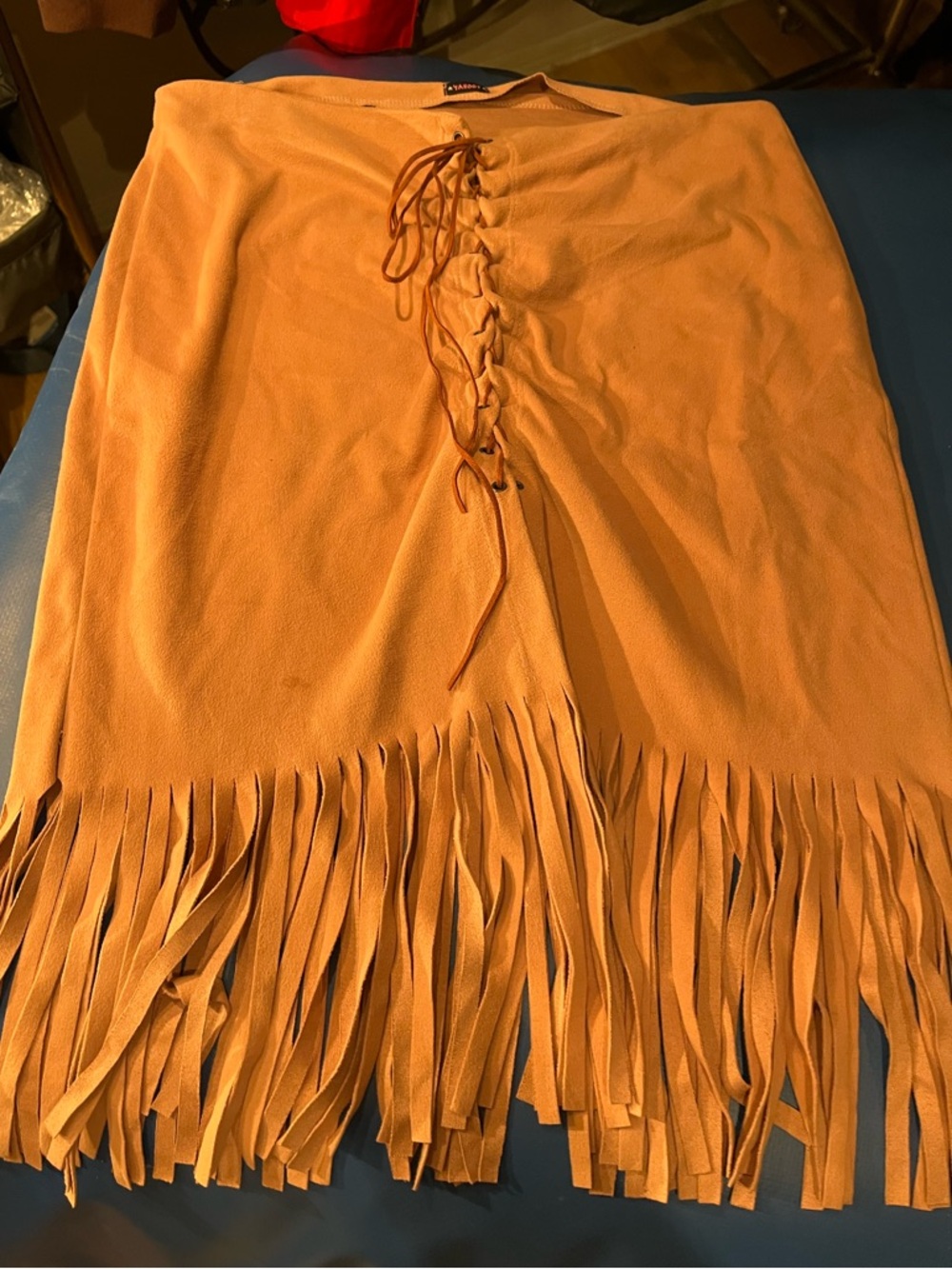 Fringed Lace-Up Suede Skirt - Warm Camel